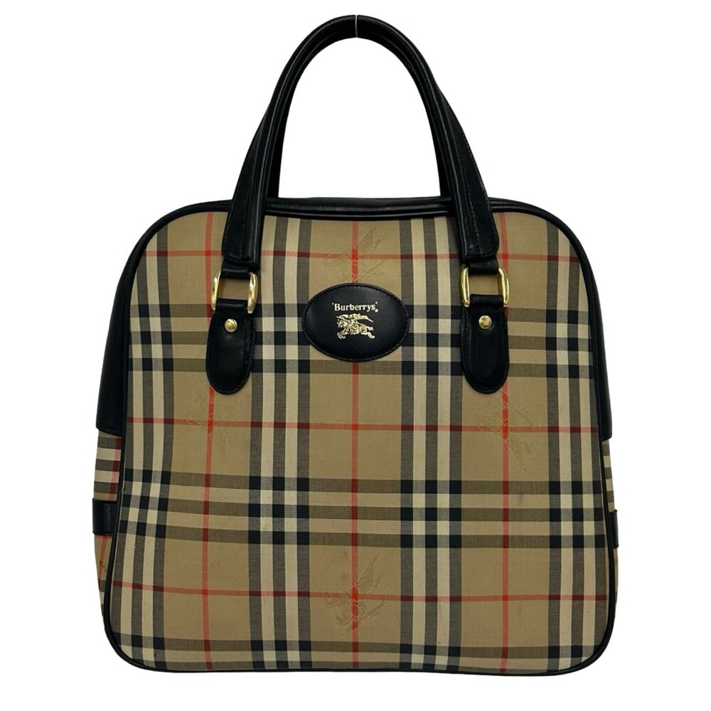 Burberrys Nova Check pattern Shadow Horse logo canvas and leather handbag, bl...